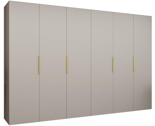 MEBLE KRYSPOL - Kleiderschrank - Drehtürenschrank - Schrank 300x202x52cm - Moderner Garderobenschrank Schlafzimmer, Flur, Jugendzimmer - Farbe Kaschmir, Griff Gold - Marbella 1 300