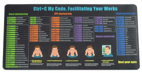 Excel Shortcut Keys Mouse Pad Mat Windows/Word/PPT Cheat Sheet Extra Large Keyboard Desk Pads for Office/Home Computers Laptops Tables Mouse Pads Mats Protector Accessory 800X300 mm (XL)