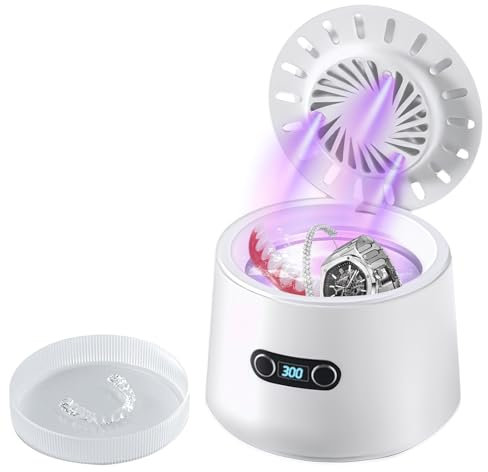 Set di pulizia dei denti, dispositivo di pulizia ad ultrasuoni con ventilatore e funzione di asciugatura, pulitore a ultrasuoni UV per dental pod, protesi dentarie, aligner, retainer, vassoi