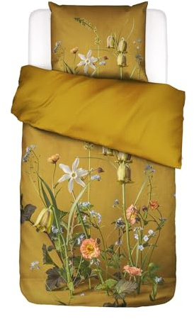 ESSENZA Bettwäsche Ficaria Flower Ochre, 135x200 cm + 1x 80x80 cm - 100% Bio-Baumwollsatin 215TC - Blumen