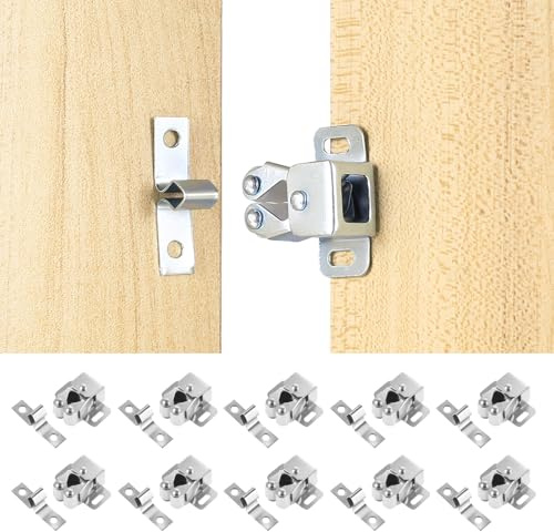 10 Pcs Double Roller Catch, Cupboard Latch, Double Roller Ball Door Catches and Latches Hardware for Cupboard Wardrobe Caravan Furniture Closet Cabinet Door Latch Catch, with Screws