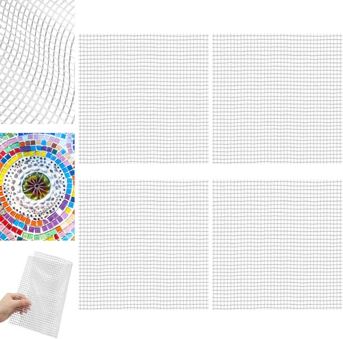 Teenyyou 4 Set 24 X 24 Mosaic Mesh for Back Mounted Tile Fiberglass Mosaic Mesh Backing Boast for Tile Installation Supplies Tools (Non Sticky)