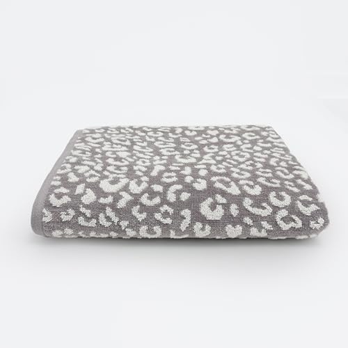 Allure Bath Fashions Luxury Zero Twist Leopard Print Bath Sheet 90 x 150cm in Grey/White – 100% Cotton, Super Soft, Absorbent & Quick Dry, Plush 500GSM Extra Large Bathroom Towel with Hanging Loop