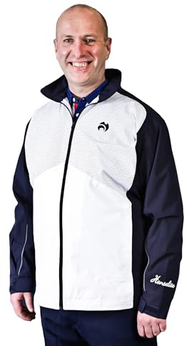 Henselite Men's Caledonia Waterproof Lawn Bowling Jacket in Navy & White.