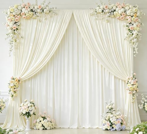 16x10FT Cream White Backdrop Curtain for Wedding Parties, Wrinkle Free Polyester Photography Backdrop Drapes for Wedding Baby Shower Birthday Parties Stage Background Stand Decorations 4x10ft,4 Panels