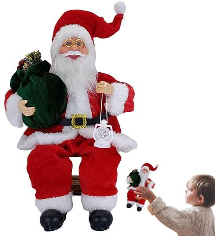 Weihnachtsmann Figur - 10 cm sitzender Nikolaus | Stoffdekoration aus Plüsch - Figur Peru Nôel rot für Wohnzimmer, Schlafzimmer, Büro, Shop, Hotel, Schule, Weihnachtsfeiern, Schaufenster und Parks
