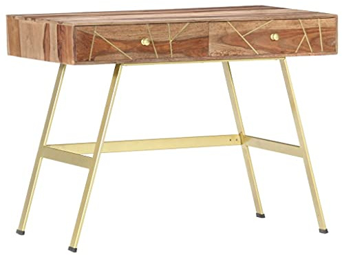 ZQQLVOO Schreibtisch mit 2 Schubladen aus Akazie Massivholz 100x55x75 cm Industrial Style Computertisch Arbeitsplatz Büromöbel