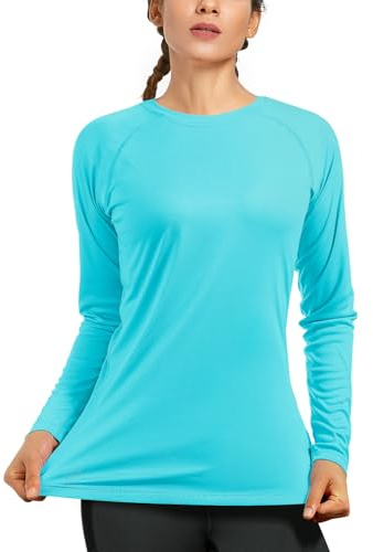 WISMBOX Womens Long Sleeve Rash Vest, Quick Dry UPF 50+ UV Protection, Swimming Tops for Ladies Snorkeling Holiday Beach Surf Water Blue