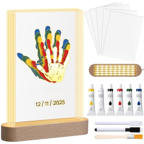 Fiada Set Impronte Mani Famiglia per 5 Persone Cornice Portafoto con Luce Notturna a LED Set Impronte Mani e Piedi Cornici Portafoto Regalo per la Festa della Mamma la Festa del Papà Coppie Famiglie