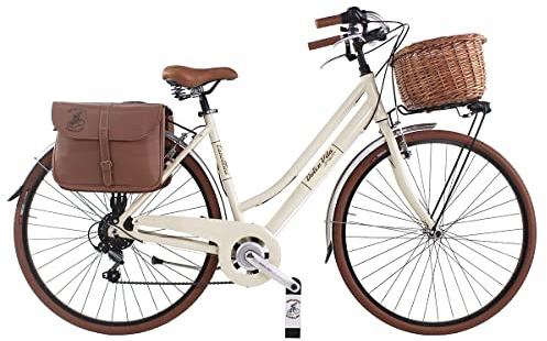 Canellini Vintage Citybike Retro Dolce Vita Oldstyle Aluminium Damen mit Taschen und Korb Räder 28 Zoll