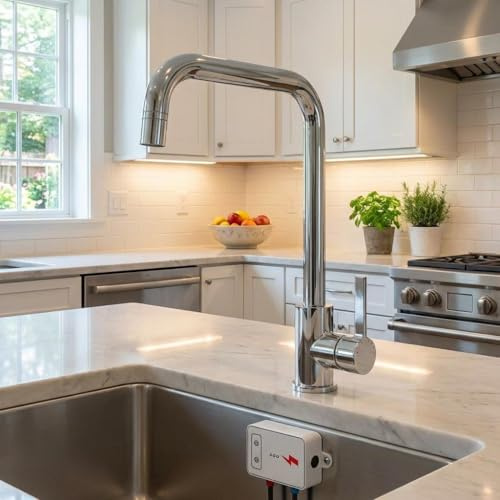 Garvee Niederdruck Küchenarmatur Chrom, 360° Schwenkbar Küchenwasserhahn mit 2-Funktions, Spültischarmatur für Boiler & Untertischgerät, Inkl. 3 Flexschläuche G3/8