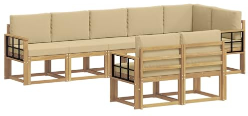 vidaXL Outdoor-Sofagarnitur mit Kissen 8 pcs Weiß und Beige Polyester, Moderne Sofa für draußen, Gartenmöbel-Set, wetterfest, gemütliche Terrassen-Lounge