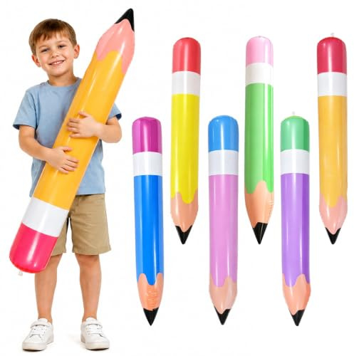 6 Stk Aufblasbarer Bleistift, Stift Luftballon Einschulung Deko Set, Aufblasbare Bleistift-Dekorationen, Bleistiftdekorationen Folienballons, Riesige Bleistiftstütze für Geburtstag, Einschulung Party