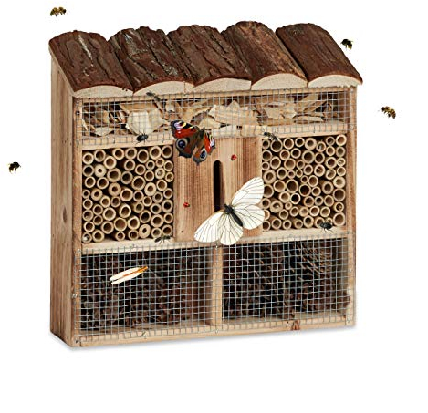 Relaxdays Insektenhotel Zum Aufhängen, Bienenhotel, Schmetterlingshaus, Geflämmtes Holz, HBT: 31 x 30,5 x 9,5 cm, natur, Rechteckig