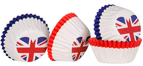 Premier Housewares 100 Pieces Medium Cup Cake Cases Heart Shaped UK Flag Design Cupcake Paper Multicolored