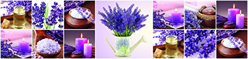 Forwall Fototapete Küche Vlies Tapete Lavendel-Collage Wanddeko VEK (250cm. x 60cm.) AMF10451VEK Natur Blumen Lavendel Wiolett Lila Kerzen