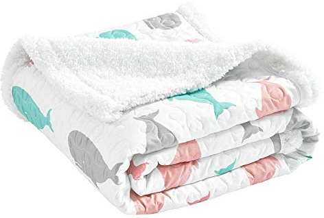Lush Decor Whale Throw | Ocean Animal Print Fuzzy Reversible Sherpa Blanket - 60” x 50”, Pink & Aqua