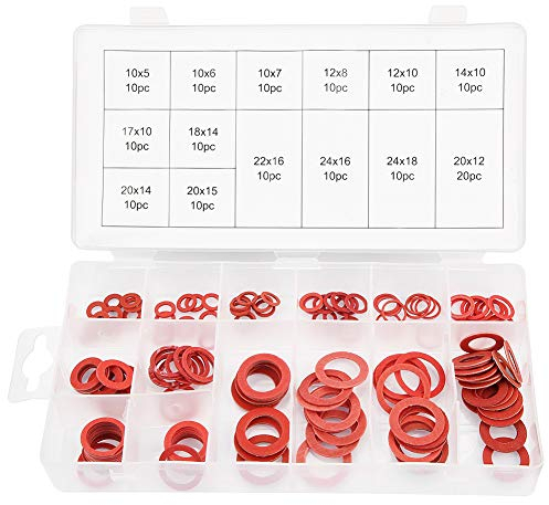 Regun Arandelas Planas de Fibra de Papel de Acero Rojo, 150 Piezas 14 Tamaños Arandelas Planas Juego Surtido De Arandela De Aislamiento, para todo tipo de transformadores