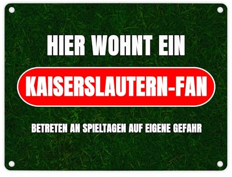 Hier wohnt ein Kaiserslautern-Fan Metallschild in 15x20 cm mit Rasenmotiv Sportfan Kaiserslautern Sport Deutschland Kult Blechschild