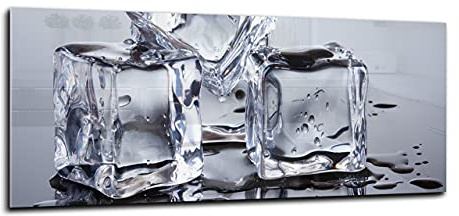 Canvasfly Wandpaneele für Küche Deko-Spritzschutz für Küchenrückwand Glas Bilder Gehärtet Küchen-Deko Glasplatte aus Vorgespanntem Glas Küchenrückwandplatte 150x60 Eiswürfel