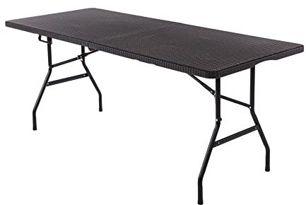 Oypla 6ft Folding Rattan Trestle Table Heavy Duty Catering Garden Party 1.8m