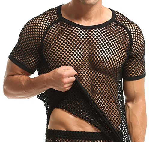 Manview Maglia intima da uomo con struttura a rete, a mezza manica, Nero , S