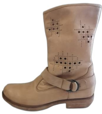 Generico Stivali Biker Boots Donna NeroGiardini tacco basso vera pelle colore cuoio, 39 EU