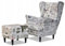 Family Meble Ohrensessel mit Hocker, Modell Print, Skandinavisch, Relaxsessel aus Webstoff, Loungesessel, Ohrensessel mit Hocker, Bequemer Sessel, Für Wohnzimmer, Esszimmer, Schlafzimmer, Zeitung