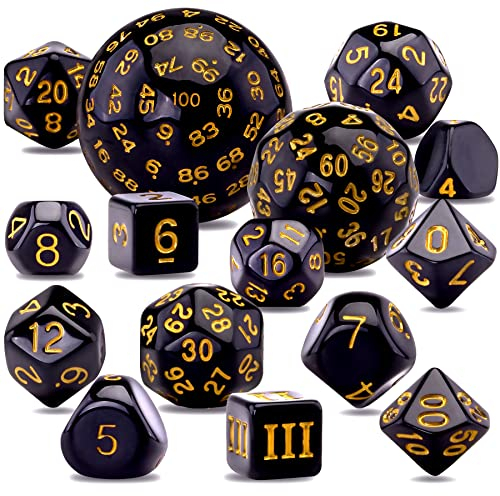SIQUK 15 Stücke Polyedrische Würfel Set mit Beuteln D3-D100 Würfel Polyeder Würfel DND Spiel Würfel für Dungeons und Dragons RPG MTG, Schwarz und Gelb