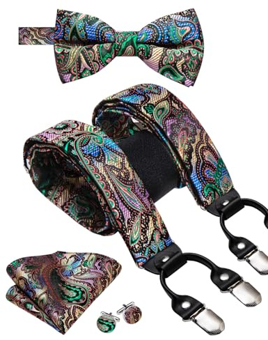 Dubulle Self Tie Bow Ties Set for Men Paisley Floral Bowtie and Pocket Square Cufflinks Wedding Suit