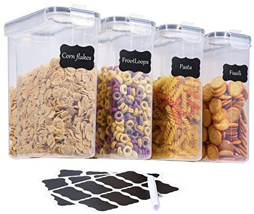 LUFEVRM 4L Vorratsdosen mit Deckel,4er Luftdichte Aufbewahrungsbox küche Sets,BPA-freie Müslispender aus Kunststoff Müsli Aufbewahrung für Trockene Lebensmittel,Müsli,Mehl,Zucker,24 Etiketten