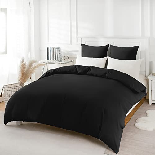 REDKEY Bettwäsche 240x220 3-teilig Schwarz - Mikrofaser Bettwäsche-Set mit Reißverschluss, 240 x 220 cm Bettbezug und 2 x 80 x 80 cm Kissenbezüge