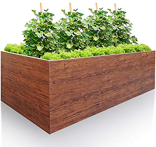 GARTENDEK ® Letto da Giardino Rialzato 200x100x63 cm – Aiuola per Orto in Metallo con Rivestimento Antiruggine, Fioriera da Esterno con Rete Anti-Talpa e Drenaggio Ottimizzato (Effetto Legno)