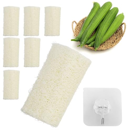 7 esponjas de luffa naturales, 10 cm, pepino, para eliminar la piel muerta, para el cuidado del cuerpo, baño y ducha, para la cocina, esponja de luffa natural exfoliante (comprimida)