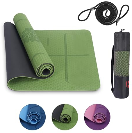 Habib Gruppe Premium Yogamatte Rutschfest 183x61 cm - Ökologische Sportmatte für Pilates & Yoga - Inkl. Tragegurt und Tasche - Ideal für Fitness & Gymnastik - Reise-Freundlich - Airex-kompatibel