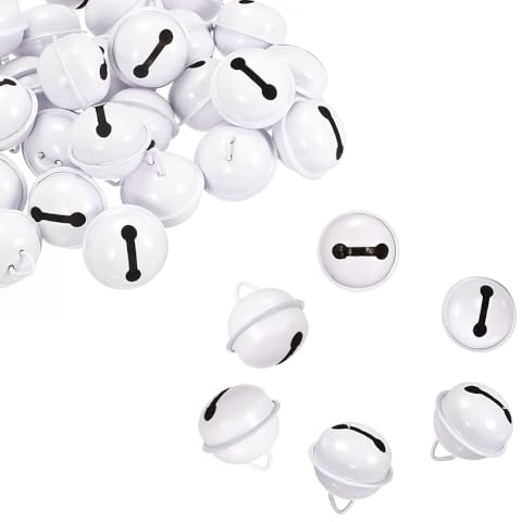 50 Stück weiße Glöckchen aus Metall, runde Glocken, Bastelglocken, kleine Glocken, farbige Weihnachtsglocken für Weihnachten, Windspiele, Schmuck, Ornamente, Urlaub, Zuhause, Party-Dekoration