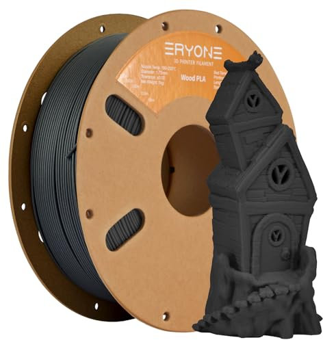 ERYONE Mixed Material PLA Filament 1.75mm +/- 0.03mm, 1kg Spool (2.2LBS) 3D Printer Filament, Wood PLA, Charcoal Grey Wood