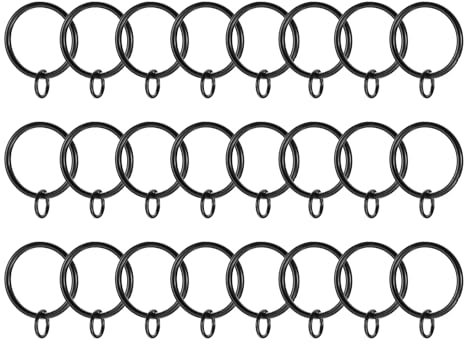 sourcing map Vorhangringe mit Öse, 3,3 cm Innendurchmesser, Metallösen, Gardinenringe für Vorhangstifte, Drapierhaken, zum Aufhängen, Quetschfalten, Drapierösenringe, Schwarz, 24 Stück