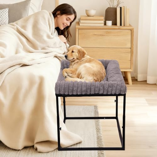 Großes Hundebett für mittelgroße und große Hunde, höhenverstellbarer Schlafplatz neben dem menschlichen Bett, erhöhter, Stabiler Rahmen mit waschbarem Kissen für schwere Hunde