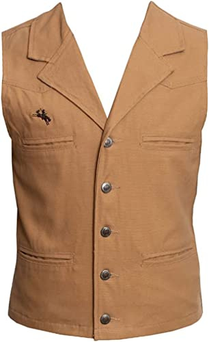 WYOMING TRADERS Mens Bronco Canvas Vest, Regular, Color: Tan, Size: L (VCAL)