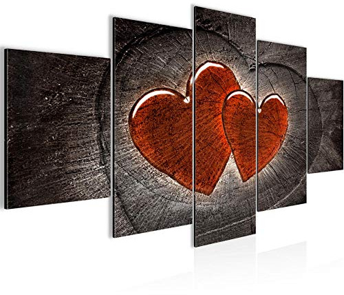 Runa Art Bild Wohnzimmer Schlafzimmer Herzen Holz 5 Teilig Romantisch Grau Rot Wandbilder auf Vlies Leinwand 104153b