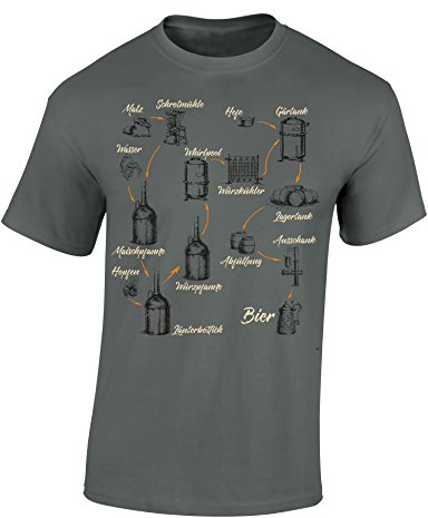 Bier T-Shirt: Der Brauprozess - Geschenk für Bierliebhaber - Geschenkidee für Biertrinker - Brauer Shirt - Craft Beer Trinker (XL) Zink Grau