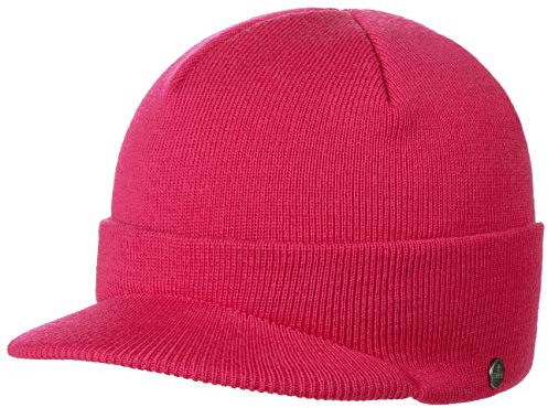 LIERYS Fine Merino Strickcap Damen Herren Wintermütze aus Merinowolle Mütze mit Schirm Herbst Winter pink One Size