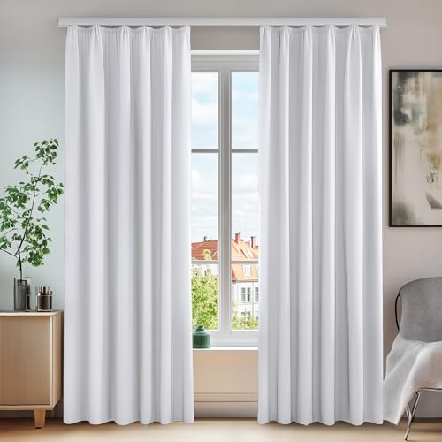 Deconovo Blackout Curtain mit Kräuselband Vorhänge Sichtschutz Silber Grau