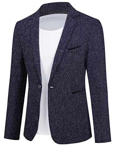 Allthemen Blazer para Hombre diseño Ajustado con botón de veston Chaqueta de Traje Elegante Formal para Bodas Negocios y veladas 38# Azul M