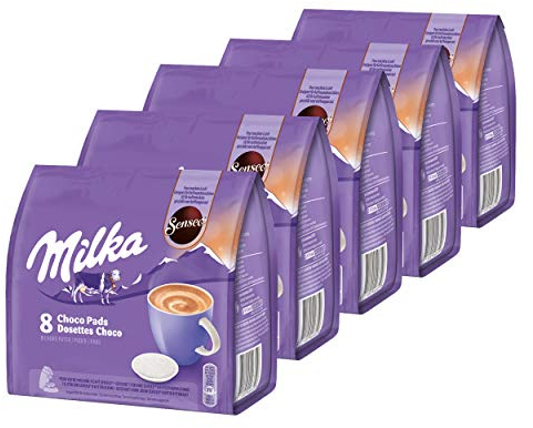 Senseo Milka Choco Pads Lot de 5 boîtes de Chocolat, Boissons à cacaogènes, 5 x 8 dosettes