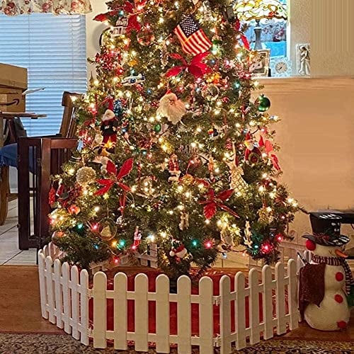 White Plastic Picket Fence,Christmas Tree Fence Decoration for Xmas Wedding Party Decor(4pcs) (Large)