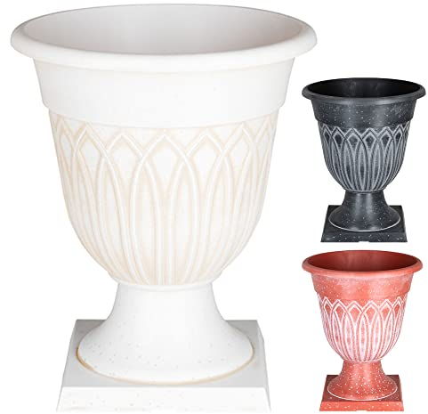 SG Traders Large Urn Plant Pot Stand, Flower Pots Outdoor Garden Planters, Indoor Plant Pot, Tall Planter with Drainage Holes, Strong Plastic Patio Home Plants,