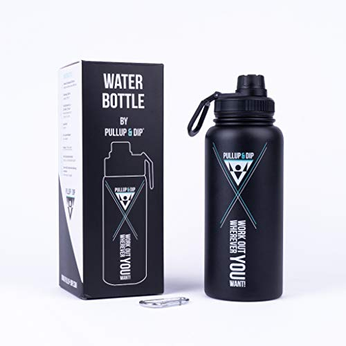 PULLUP & DIP Double-Walled Stainless Steel Sports Water Bottle 950ml, BPA-free, leak proof and vacuum Insulated - ideal for the gym, outdoors, cycling and travel – incl. carabine