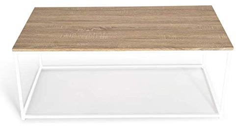 IDMarket - Table Basse rectangulaire Detroit 113 cm Design Industriel Bois et métal Blanc